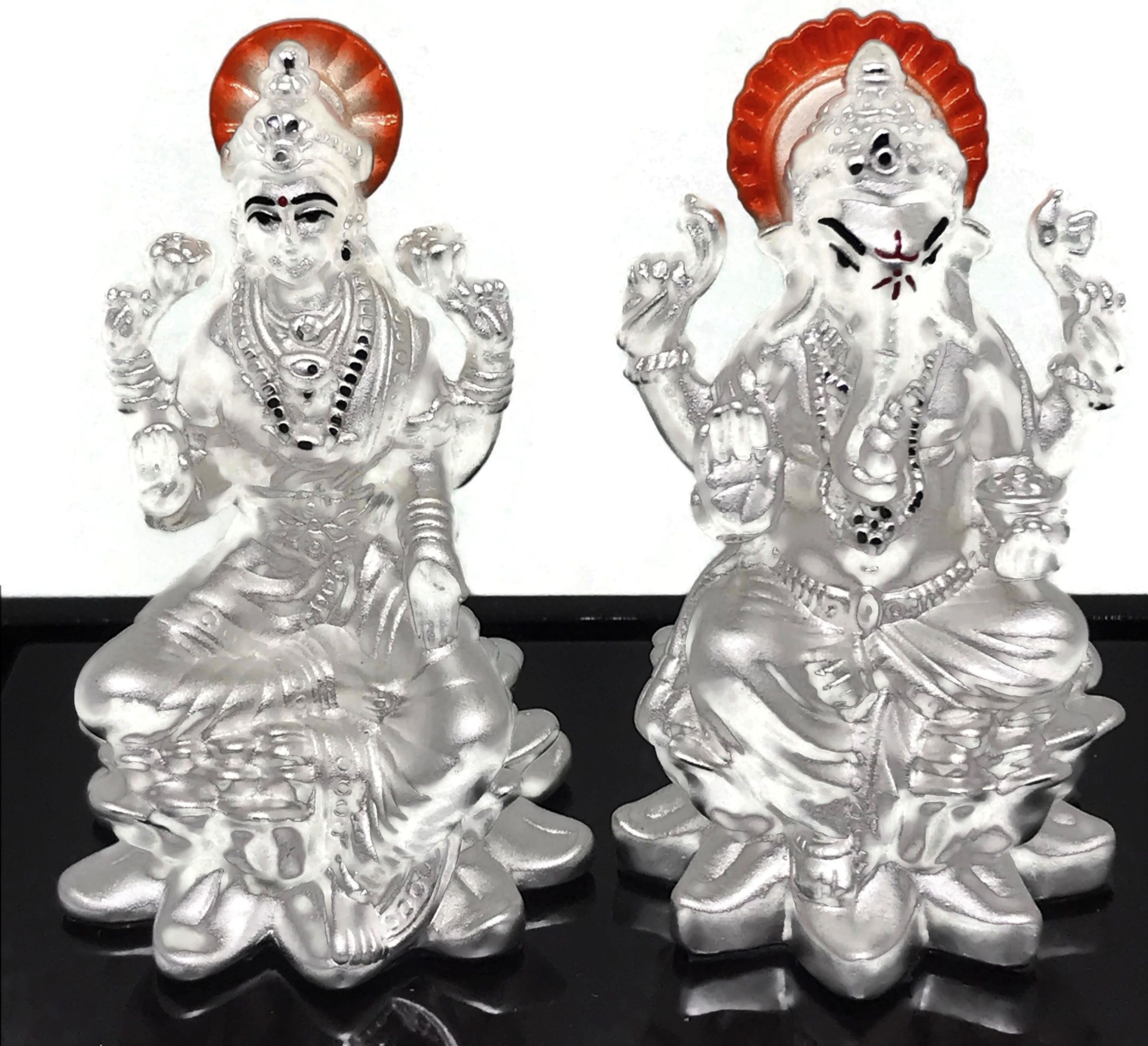 Ganesh & Lakshmi / Laxmi Pure Silver (99.5) Idol/Statue/Murti(20) 41555 USA